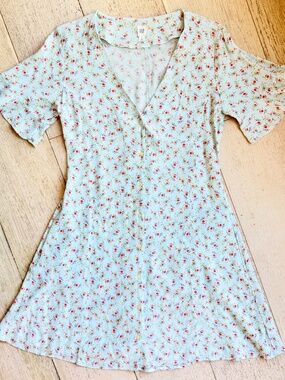 GAP Floral Skater Dress V Neck Small Button Down Front Short Sleeve